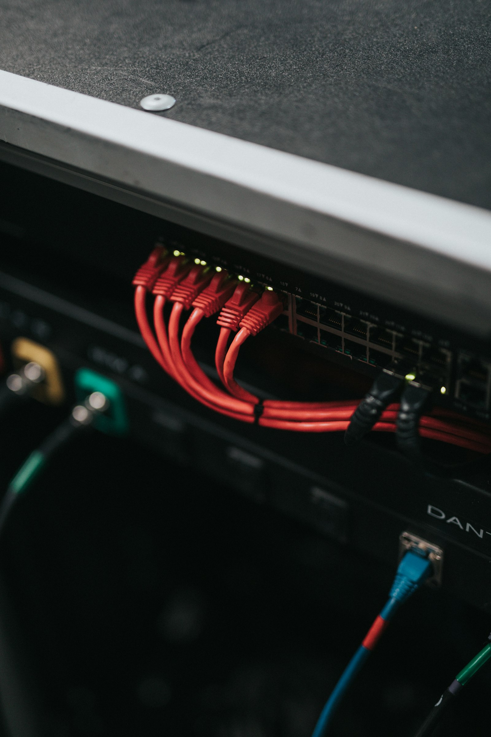 Tidy network cabling connected to a rack-mounted switch